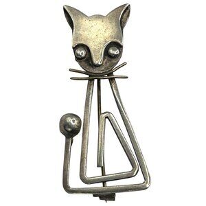 Delfino Vintage Taxco Mexico 925 Sterling Silver Abstract Cat Brooch